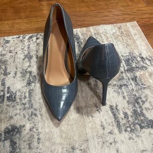 Dusty Blue faux leather with “gator like” embellishment